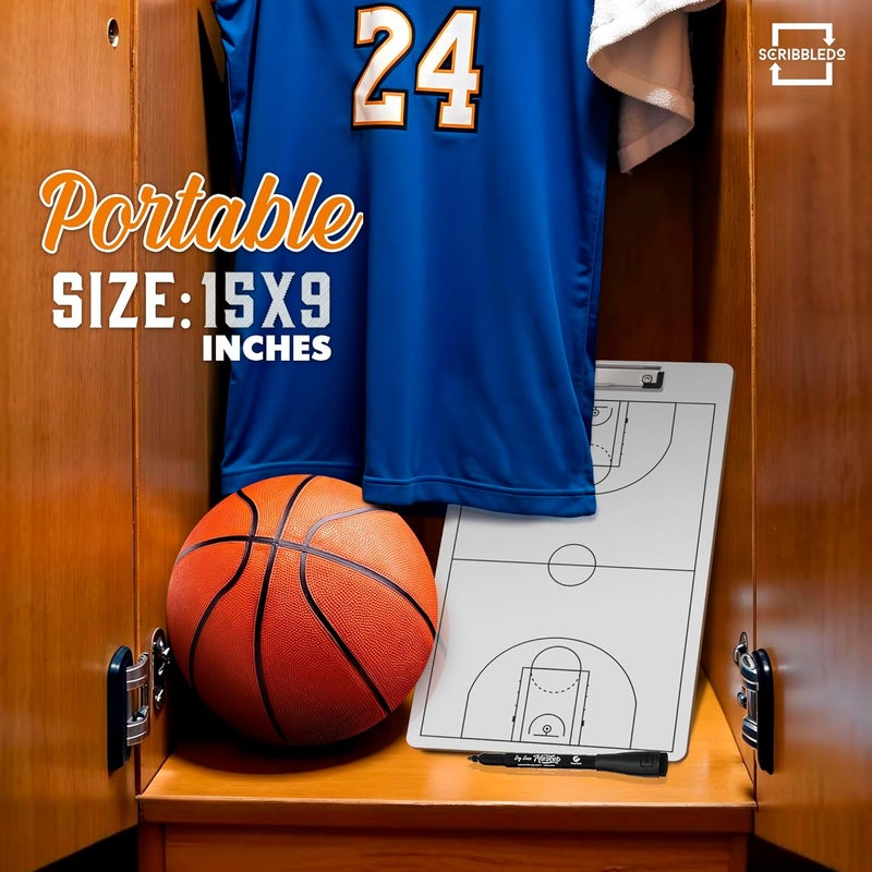 Scribbledo لوحة تدريب كرة السلة القابلة للمسح الجاف مع مخطط الملعب، لوح استراتيجيات مزدوج الجوانب للعب، التدريبات وتخطيط المباريات - Image 5